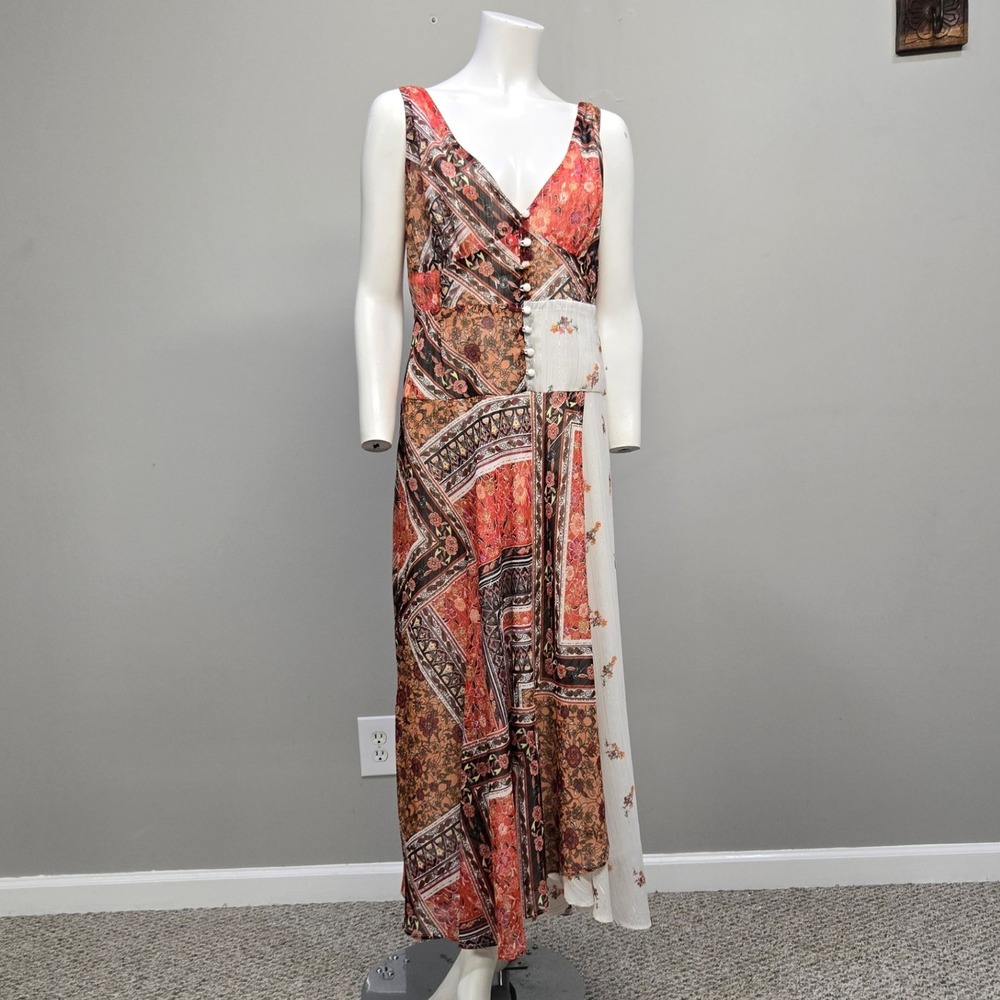 ASOS Maxi‎ Dress Size 12 Floral Metallic Patchwork Boho Whimsigoth Romance Fairy